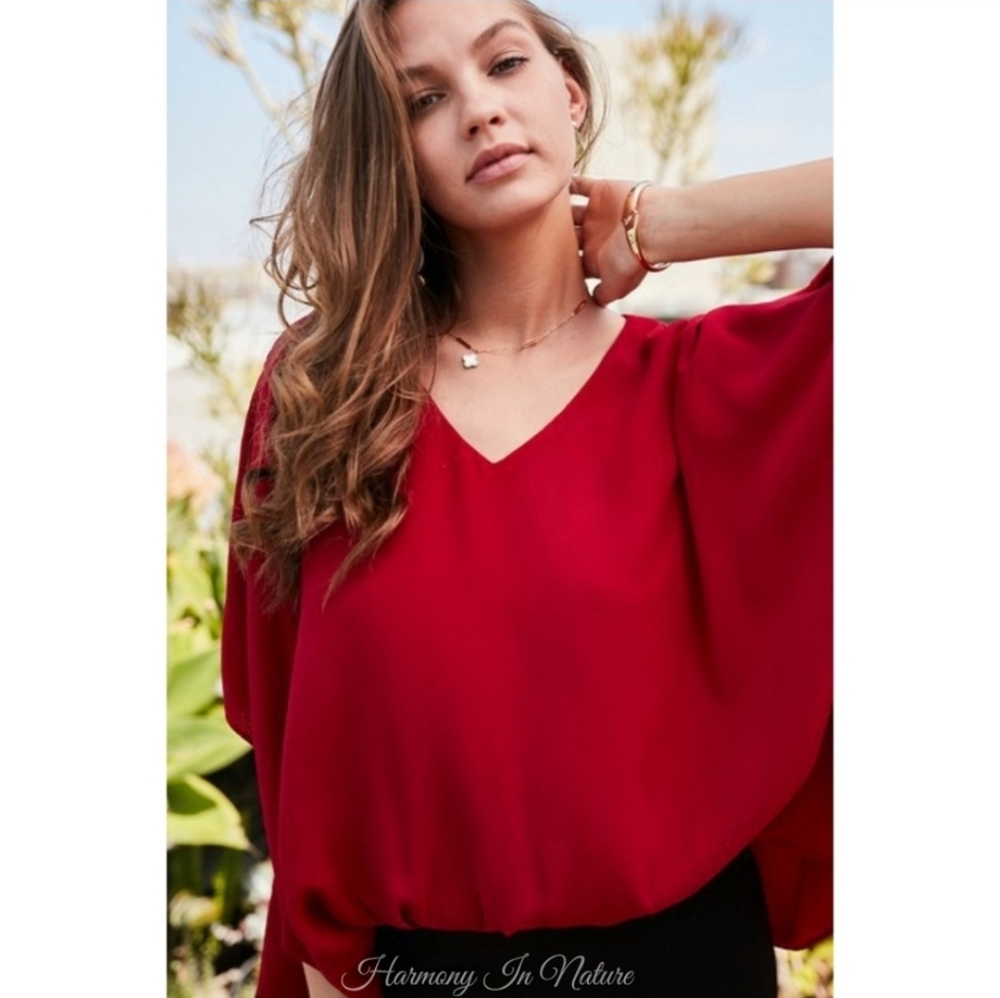 Burgundy Elastic waist blouse - Picture 3 of 6